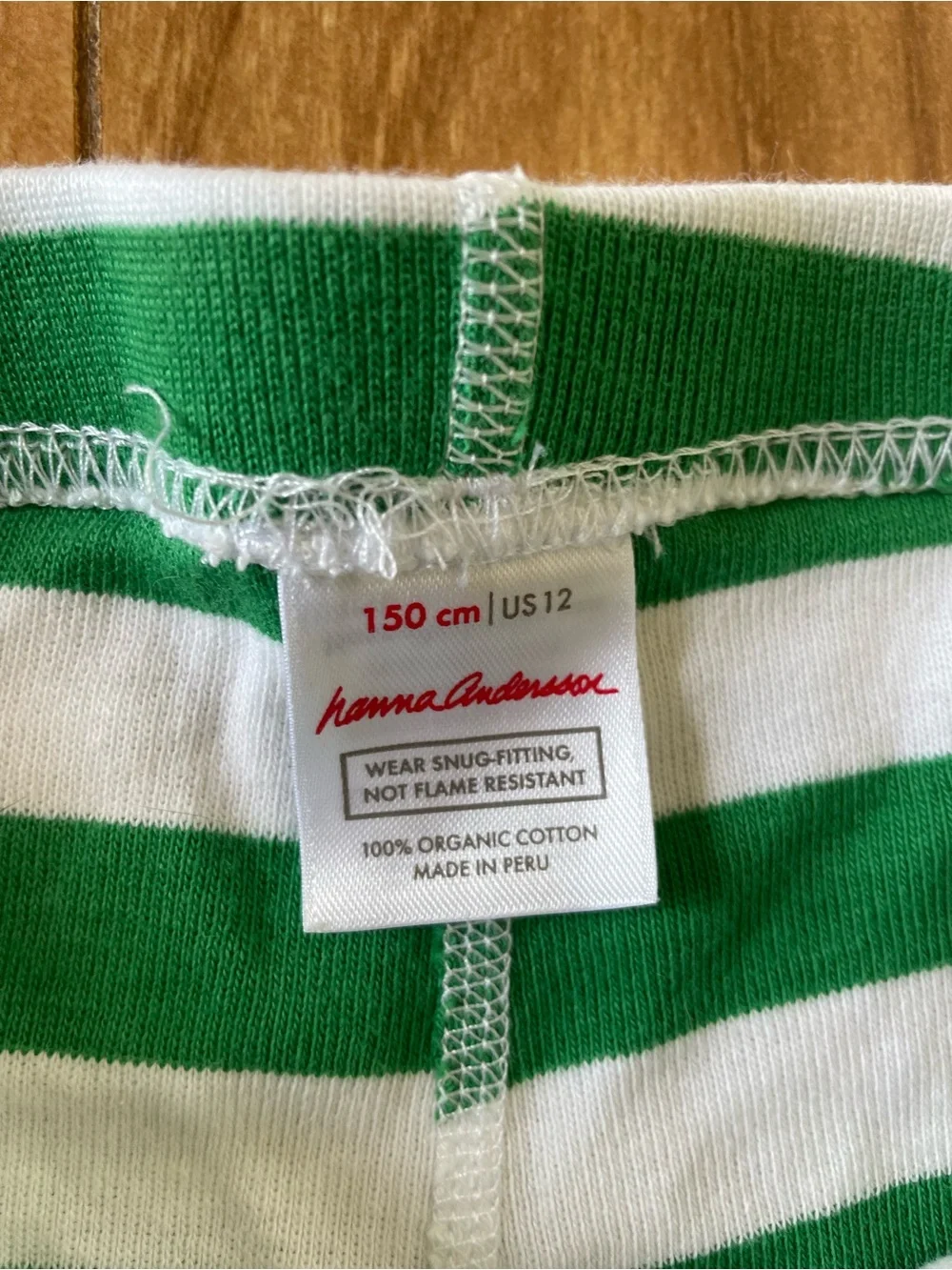 Hanna Andersson Green & White Striped Cotton Pajama Set with Red Trim Size 12
